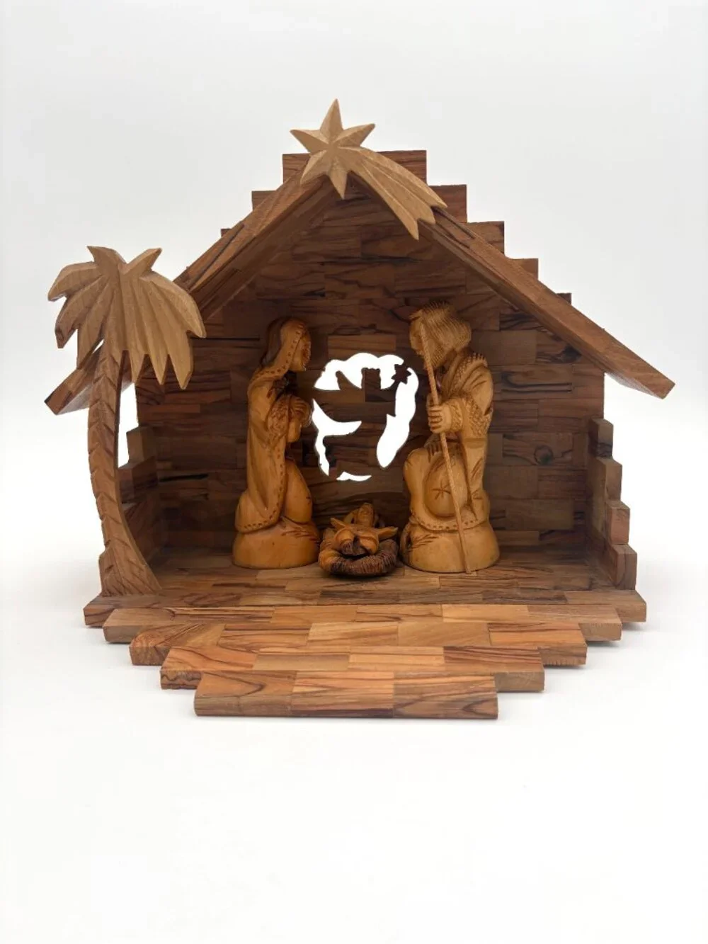 Large 14 Piece Hand Carved Olive Wood Nativity Scene